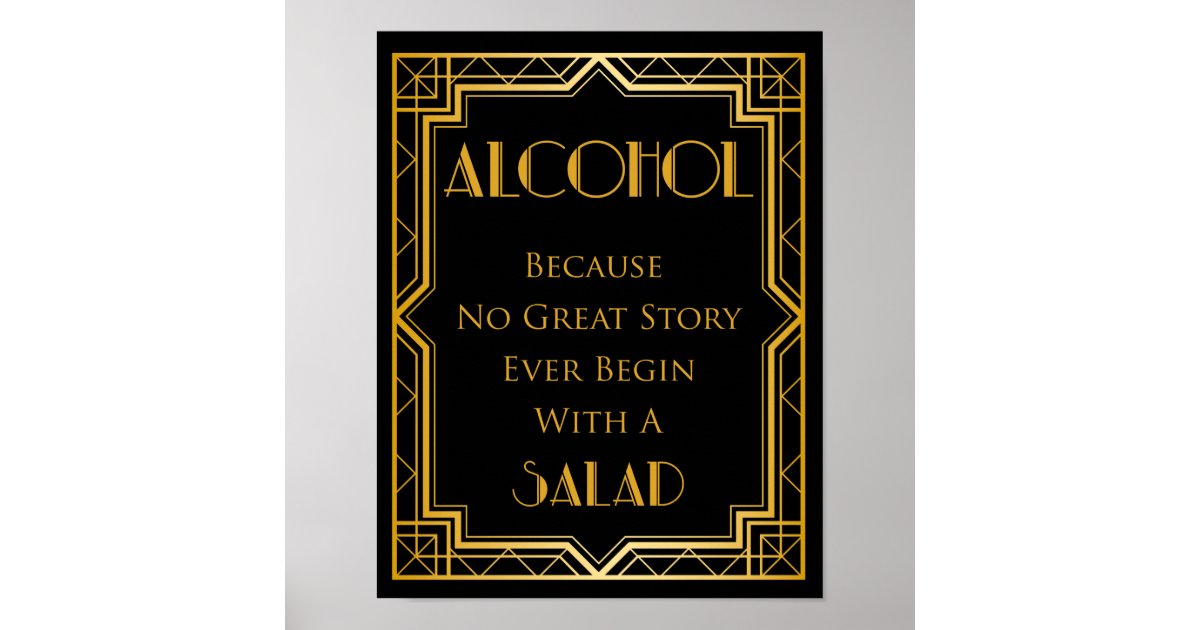 Alcohol Gatsby Wedding Sign Gatsby Art Deco Zazzle
