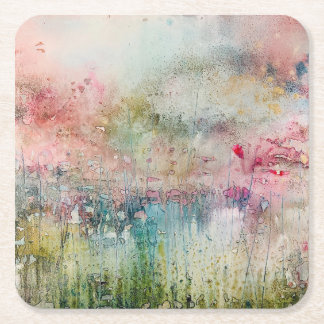 Alcohol Ink Abstract Floral Square Paper Coaster