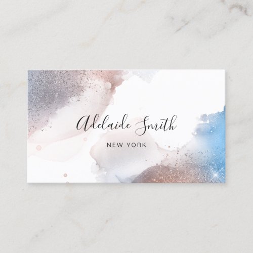 alcohol ink and faux glitter blue rose gold business card