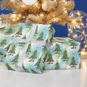 Alcohol Ink and Watercolor Christmas Trees Pattern Wrapping Paper