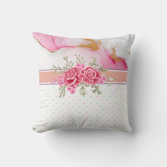 Alcohol Ink and Watercolor Spring Floral Throw Pillow (Front)