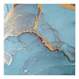 Alcohol Ink Art. Sapphirine and Sea color Divorce. Faux Canvas Print