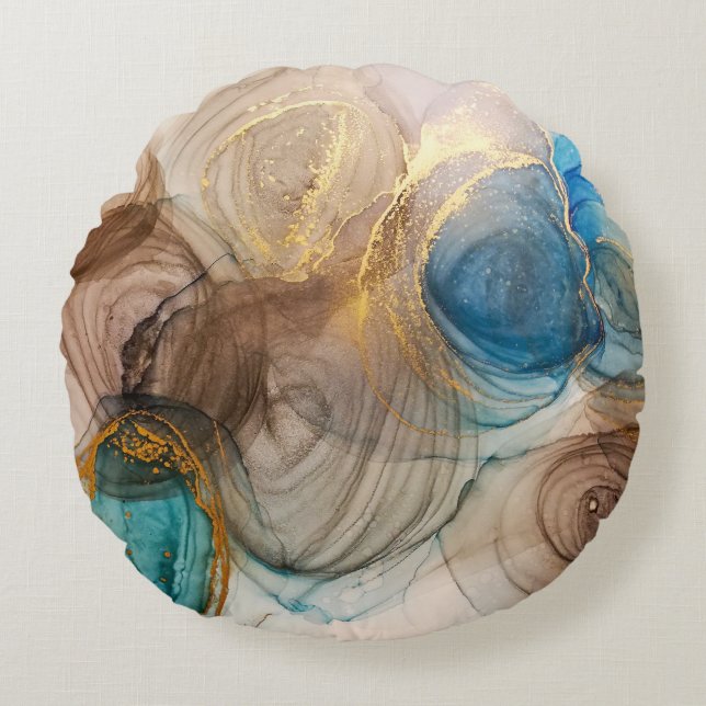 Alcohol Ink, Bleached Mineral Abstract. Round Pillow (Front)