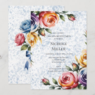 Alcohol Ink Blue Orange Roses Bachelorette Party Invitation