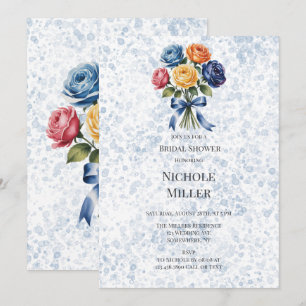 Alcohol Ink Blue Orange Roses Bridal Shower Invitation