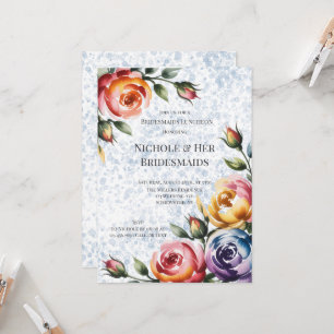 Alcohol Ink Blue Orange Roses Bridesmaids Luncheon Invitation