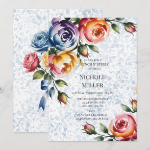 Alcohol Ink Blue Orange Roses Brunch & Bubbly Invitation