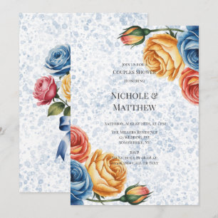 Alcohol Ink Blue Orange Roses Couples Shower Invitation