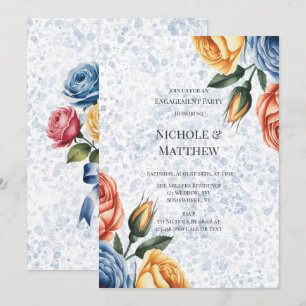 Alcohol Ink Blue Orange Roses Engagement Party Invitation