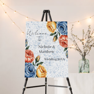 Alcohol Ink Blue Orange Roses Wedding Welcome Sign