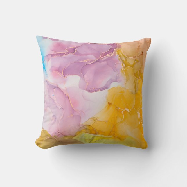 Alcohol ink colors translucent. Fluid Art. Modern  Throw Pillow (Front)