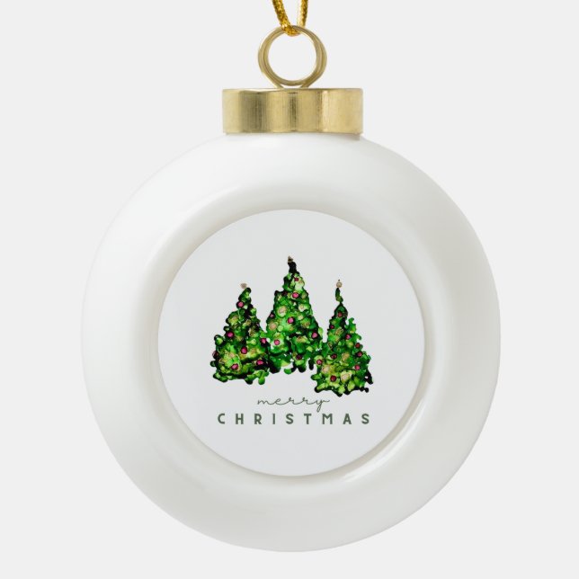 Alcohol Ink Design Christmas Tree Holiday Card Ceramic Ball Christmas Ornament (Front)