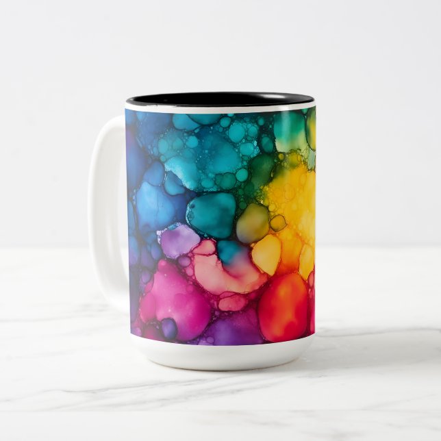 Alcohol Ink Design Two-Tone Mug, 15 oz Two-Tone Coffee Mug (Front Left)