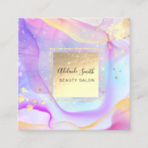alcohol ink faux gold foil details square business card