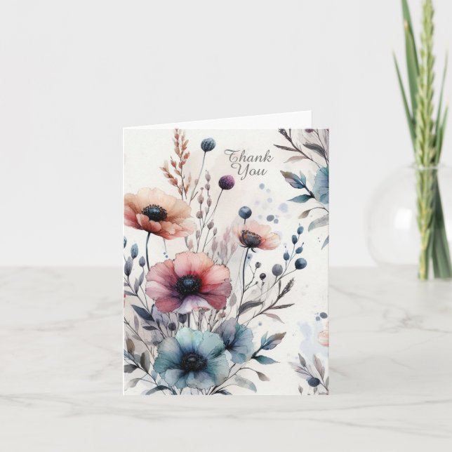 Alcohol Ink Floral Thank You Note Card (Front)