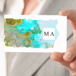 Alcohol Ink Glitter Graphic Artist Monogram  Business Card