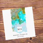 Alcohol Ink Glitter Graphic Artist Studio Monogram Square Business Card