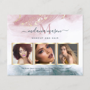 Alcohol Ink Gold Blush Blue Watercolor Photo Flyer