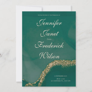 Alcohol Ink Green Glitter Wedding Invitation
