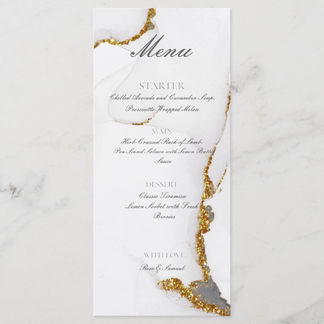 Alcohol Ink Handmade Glitter Gold Flat Menu (Front)