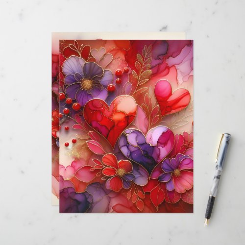 Alcohol Ink Hearts and Flowers Scrapbook Paper