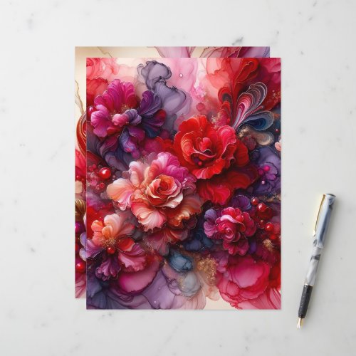 Alcohol Ink Hearts and Flowers Scrapbook Paper