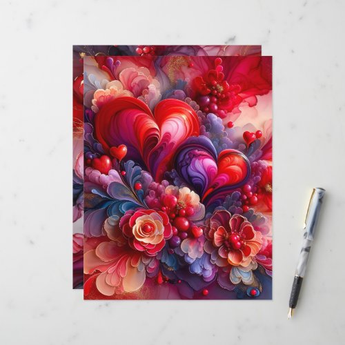 Alcohol Ink Hearts and Flowers Scrapbook Paper