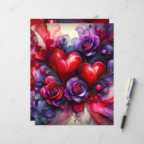 Alcohol Ink Hearts and Flowers Scrapbook Paper