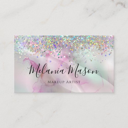 Alcohol Ink Makeup Artist Holographic Glitter Chic Business Card
