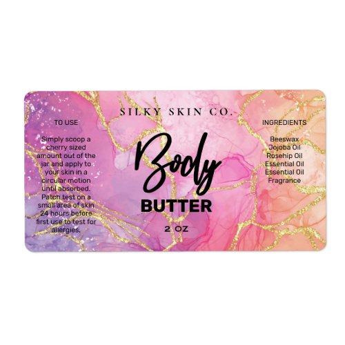 Alcohol Ink Pink And Gold Body Butter Labels