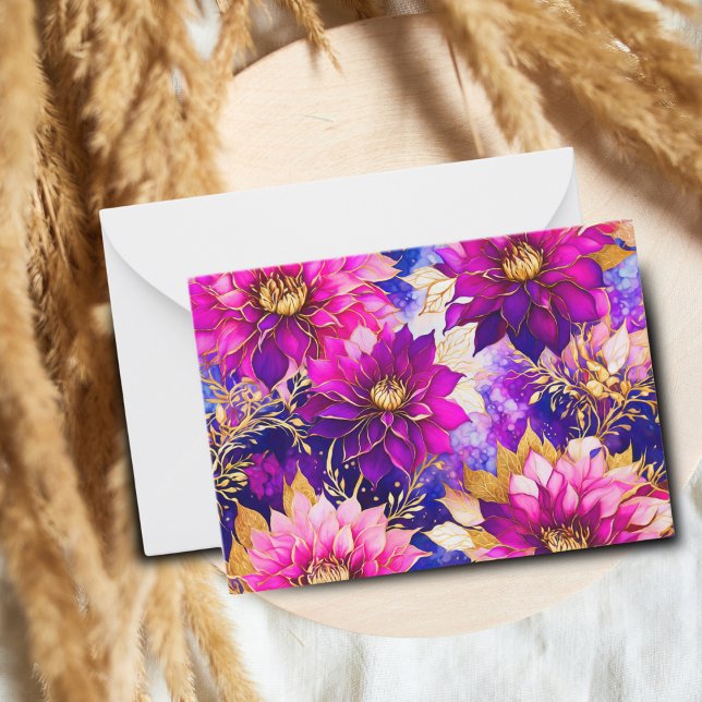 Alcohol Ink Pink Purple Dahlia Flowers ai Artwork Note Card (Brighten any occasion with this stunning dahlia flowers note card.)