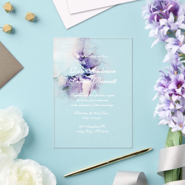 Alcohol Ink Purple Acrylic Invitation (Insitu (Wedding))