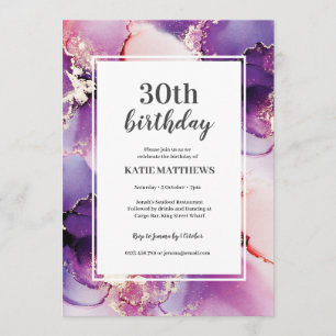 Alcohol Ink Purple Gold Birthday Party Invitation