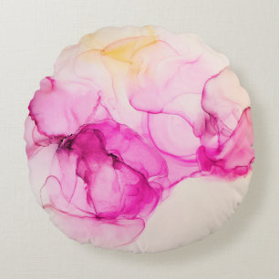 Alcohol ink sea texture. Contemporary art. Spots o Round Pillow