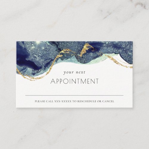 Alcohol Ink Silver Navy Blue Glitter Appointment Business Card