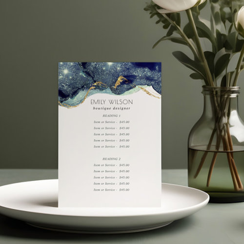 Alcohol Ink Silver Navy Blue Glitter Service Price Pedestal Sign
