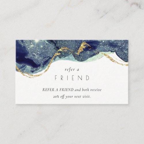 Alcohol Ink Silver Navy Glitter Refer a Friend Business Card