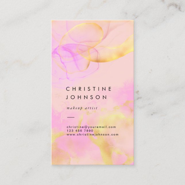 alcohol ink splashes on pink blush business card (Front)