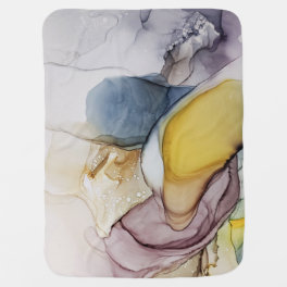 Alcohol ink swirls, yellow tint, abstract. baby blanket