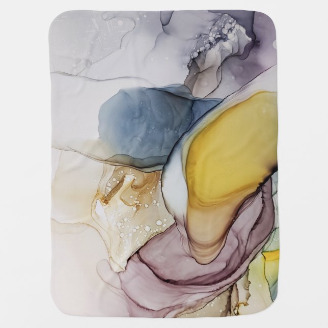 Alcohol ink swirls, yellow tint, abstract. baby blanket (Front)