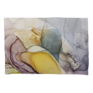 Alcohol ink swirls, yellow tint, abstract. pillow case