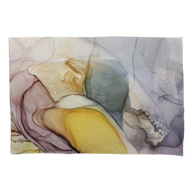 Alcohol ink swirls, yellow tint, abstract. pillow case (Front)