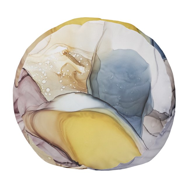 Alcohol ink swirls, yellow tint, abstract. pouf (Bottom)