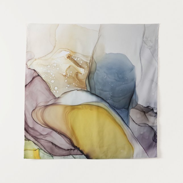Alcohol ink swirls, yellow tint, abstract. tapestry (Front)