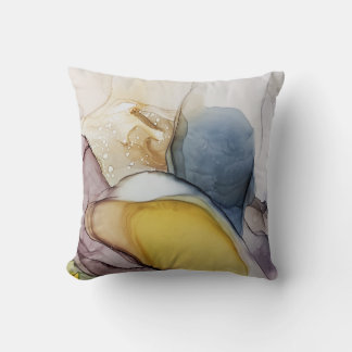 Alcohol ink swirls, yellow tint, abstract. throw pillow