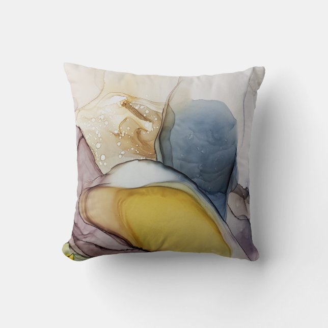 Alcohol ink swirls, yellow tint, abstract. throw pillow (Front)