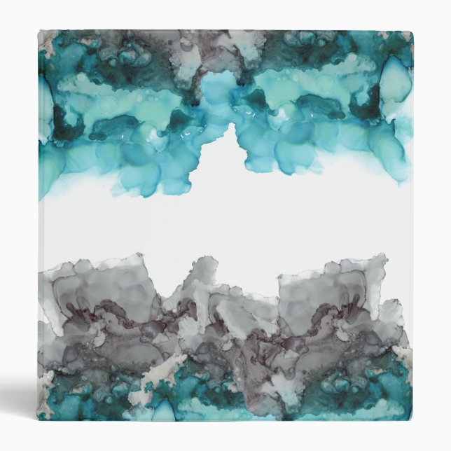 Alcohol ink teal and gray notebook binder. 3 ring binder (Front)