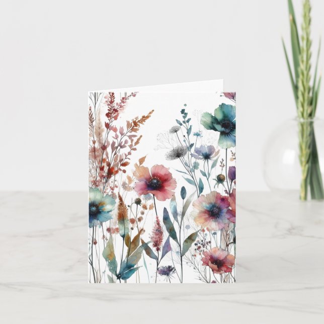 Alcohol Ink Watercolor Floral Blank Note Card (Front)