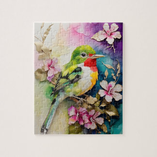 Alcohol Inks Paint Cuban Tody Bird Jigsaw Puzzle