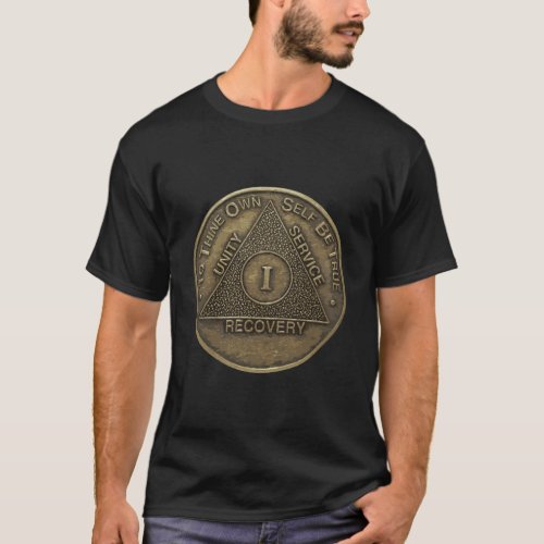 Alcoholic 1 Year Sober Sobriety Recovery Coin T_Shirt